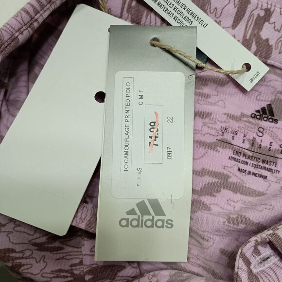 Adidas Go To Camo Print Golf Polo Mens Small Stretch Short Sleeves Quiet Crimson - Picture 8 of 8